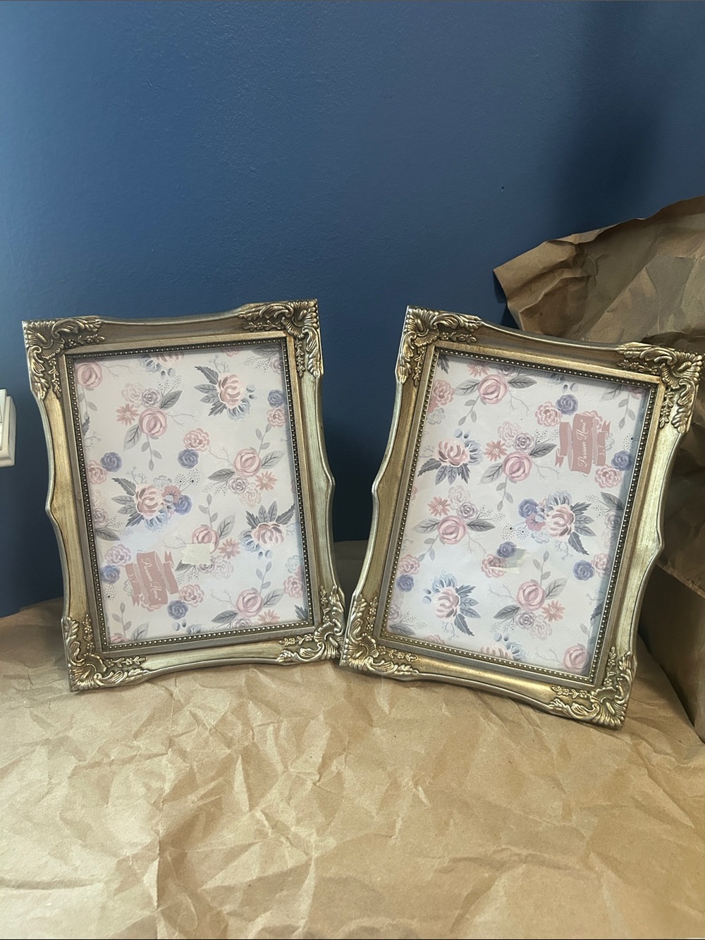 Set of 2 Parisian Home Picture Photo Frames 5 x 7”. Antique silver tablet top